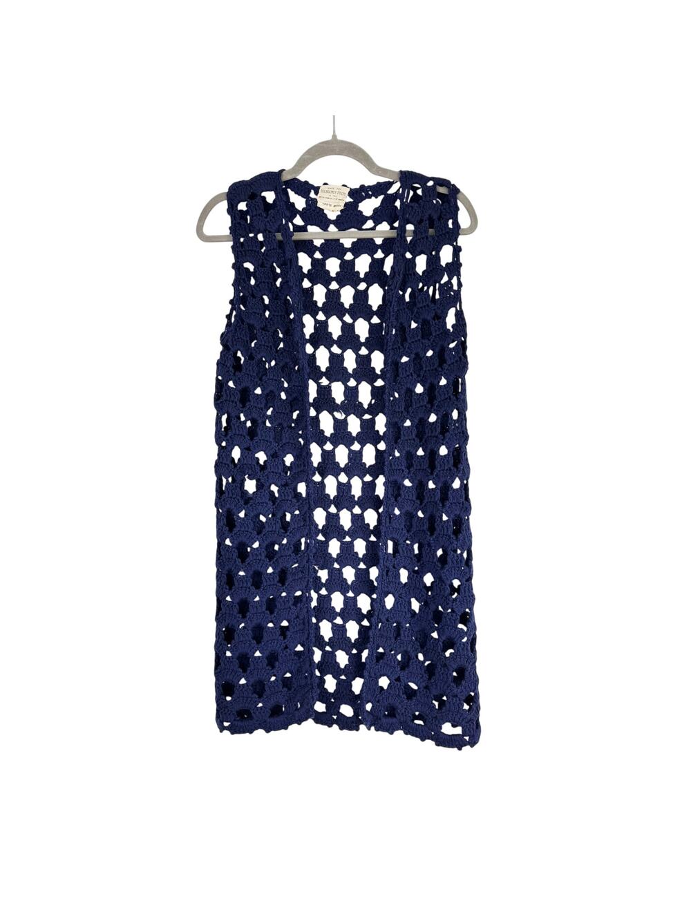 VINTAGE D.H. HOLMES Navy Crochet Vest Medium M